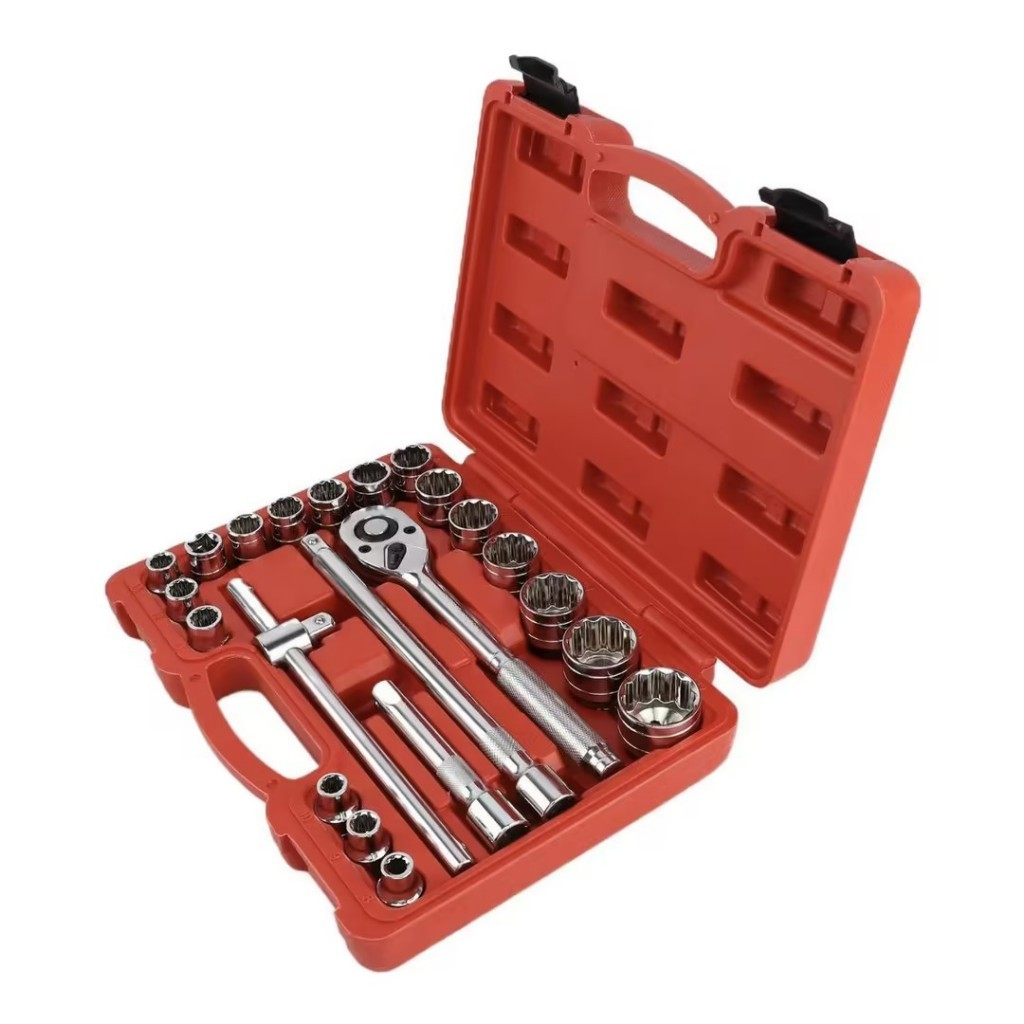 Kit Jogo Soquetes Estriados 22 Pçs Chave Catraca Reversível