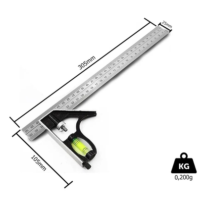 Esquadro Combinado Marcenaria Madeira C/ Régua Carpinteiro