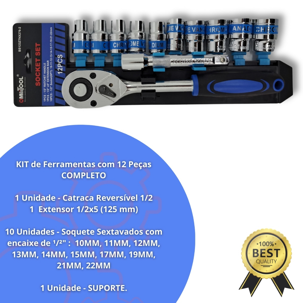 Jogo Soquetes 12 Peças 10 A 22mm Kit De Ferramentas Completo