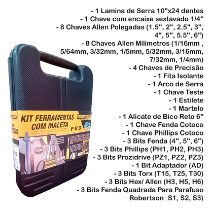 Kit Jogo De Ferramentas 240 Peças Maleta Estojo Caixa Maleta Completa + Soquetes Chave Catraca