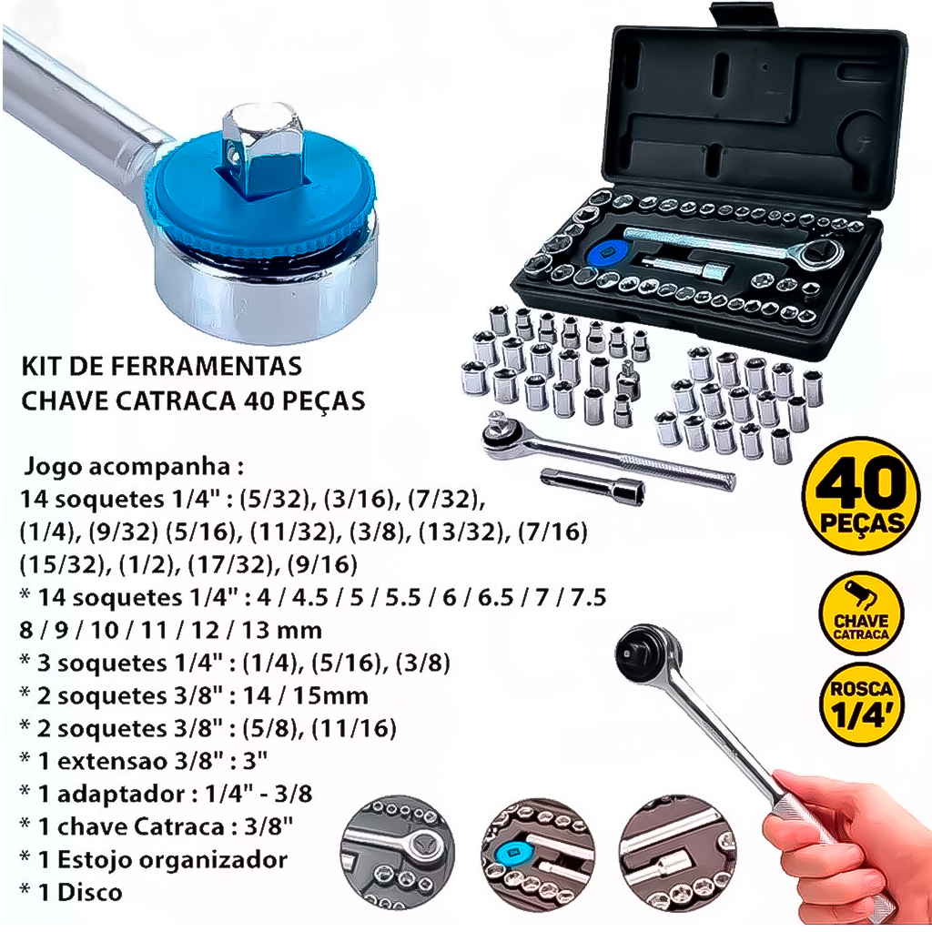Kit Jogo De Ferramentas 240 Peças Maleta Estojo Caixa Maleta Completa + Soquetes Chave Catraca