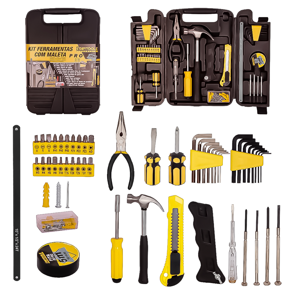Kit Jogo De Ferramentas 240 Peças Maleta Estojo Caixa Maleta Completa + Soquetes Chave Catraca