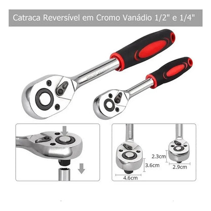 Jogo Caixa De Ferramentas Chave Soquete 108 Peças Multi Funções