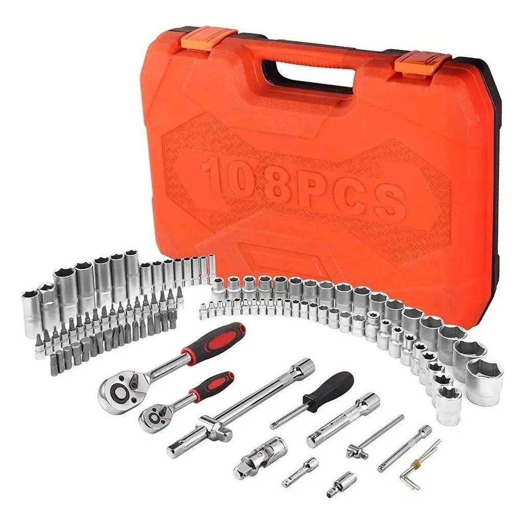 Jogo Caixa De Ferramentas Chave Soquete 108 Peças Multi Funções